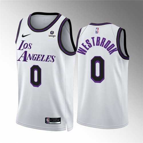 Men's Los Angeles Lakers #0 Russell Westbrook White City Edition Stitched Basketball Jersey Dzhi